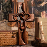 Intertwined Hearts Wooden Cross