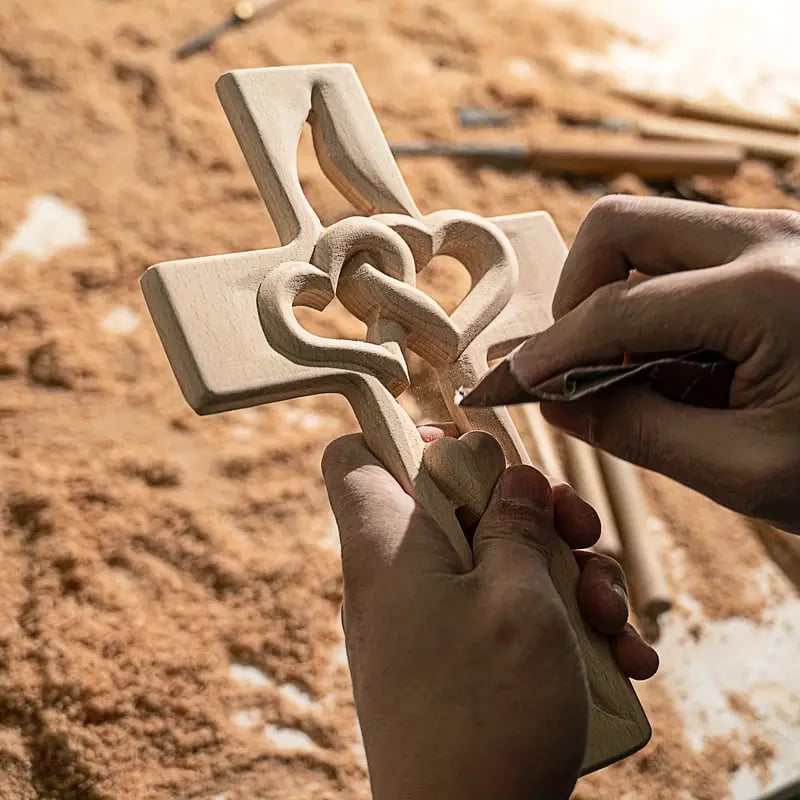 Intertwined Hearts Wooden Cross