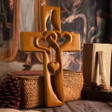 Intertwined Hearts Wooden Cross