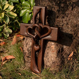 Intertwined Hearts Wooden Cross