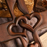 Intertwined Hearts Wooden Cross