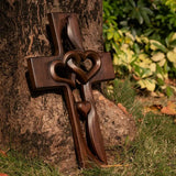 Intertwined Hearts Wooden Cross