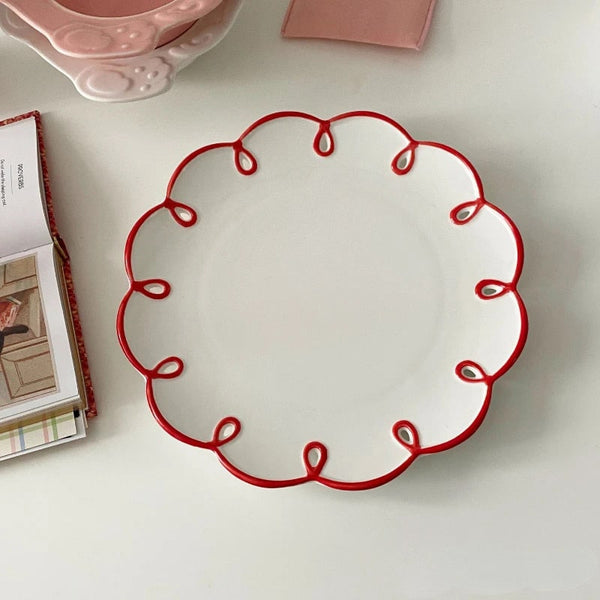 Evelyn - Red Rimmed Plates and Cups