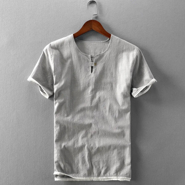 Cotton-Linen Blend Tee with Button-Down Collar