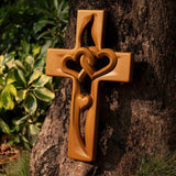 Intertwined Hearts Wooden Cross