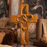 Intertwined Hearts Wooden Cross