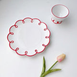 Evelyn - Red Rimmed Plates and Cups