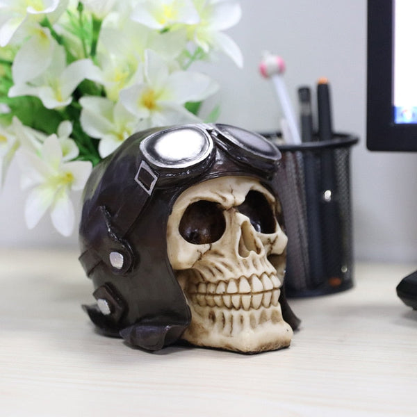 Aviator Skull Sculpture