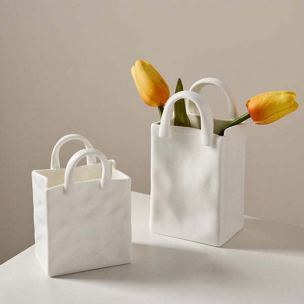 Ceramic Handbag Vase with  Dried Flower