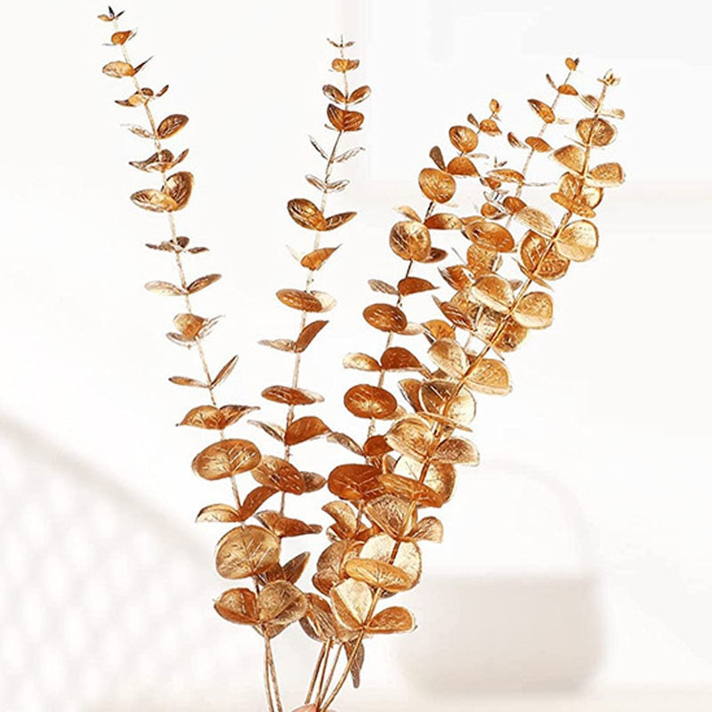 10PCS Gold Artificial Eucalyptus Leaf