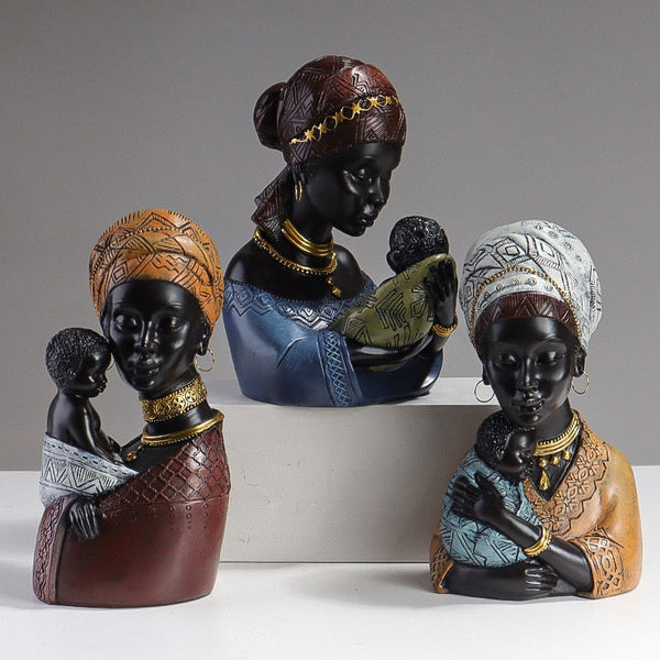 African Mother and Child  Home Decor Figurines