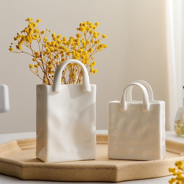 Ceramic Handbag Vase with  Dried Flower