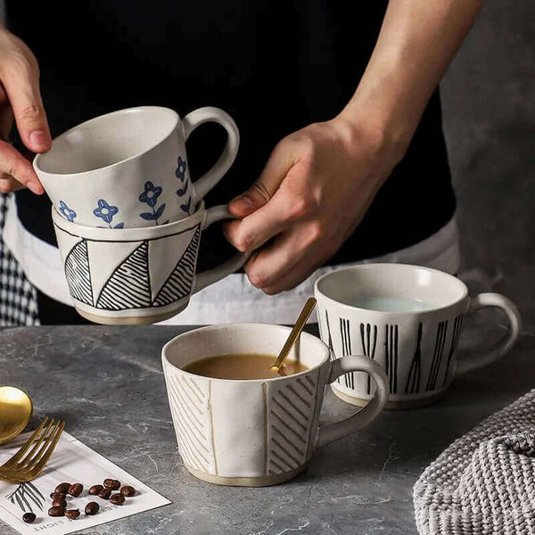 Set of 2 Hand-painted Ceramic Cup