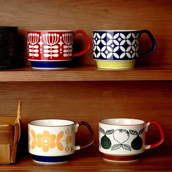 Superb retro coffee ceramic cups - come in 8 different patterns