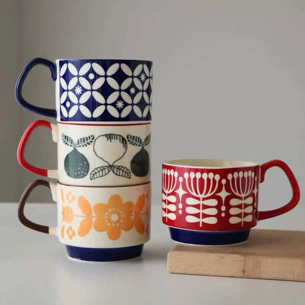 Superb retro coffee ceramic cups - come in 8 different patterns