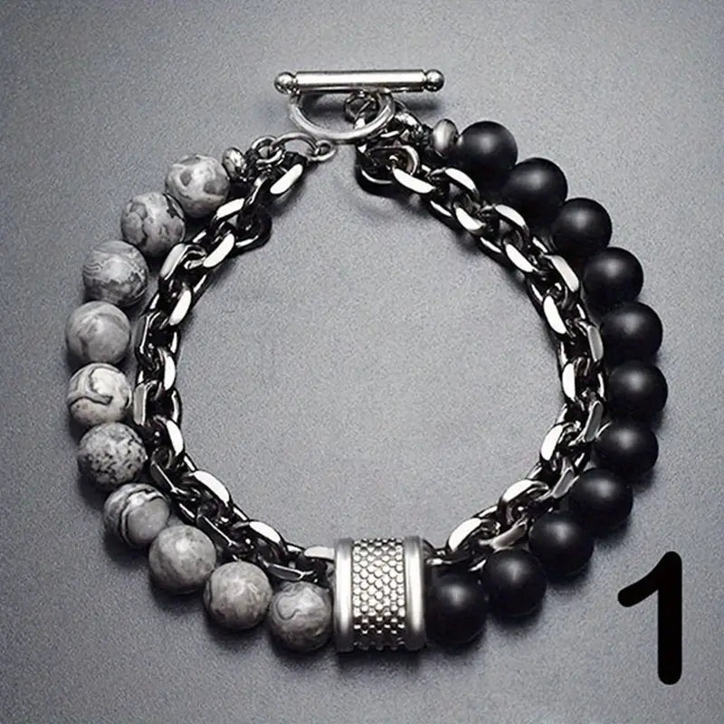 Steel Streaks Tiger Bead Bracelet